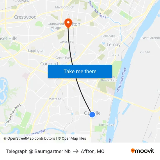 Telegraph @ Baumgartner Nb to Affton, MO map