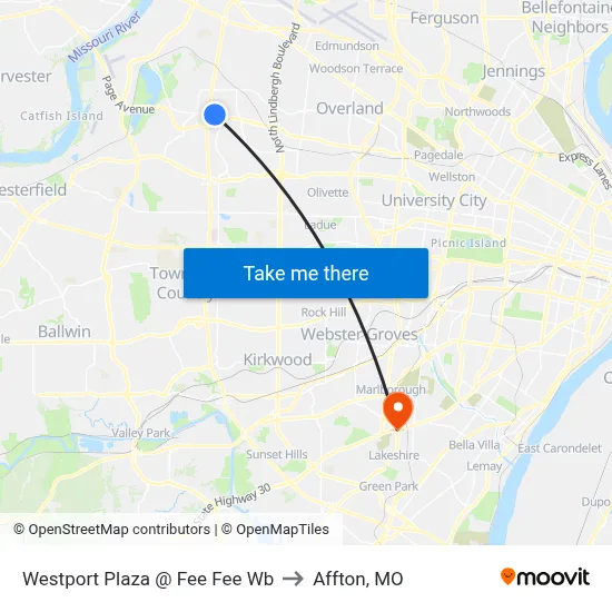 Westport Plaza @ Fee Fee Wb to Affton, MO map