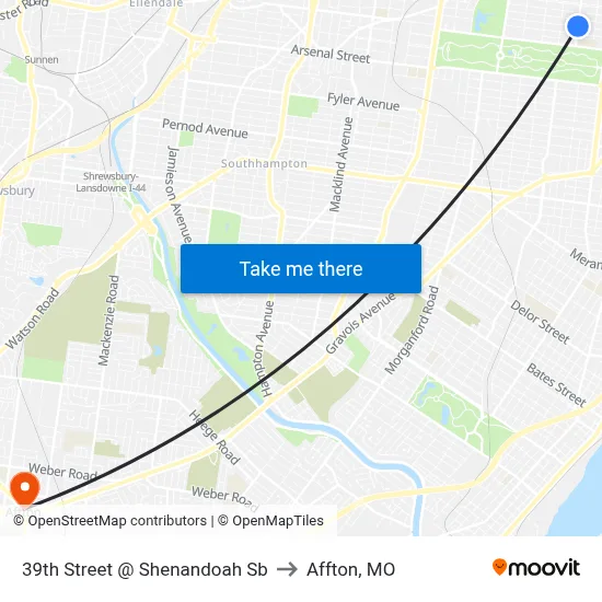 39th Street @ Shenandoah Sb to Affton, MO map
