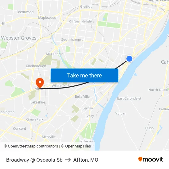 Broadway @ Osceola Sb to Affton, MO map