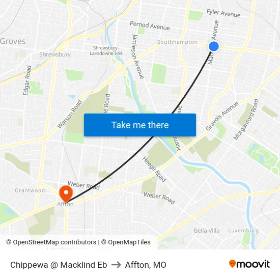 Chippewa @ Macklind Eb to Affton, MO map