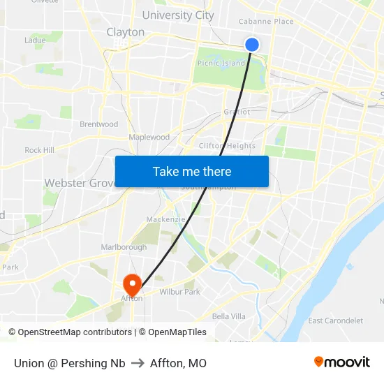 Union @ Pershing Nb to Affton, MO map
