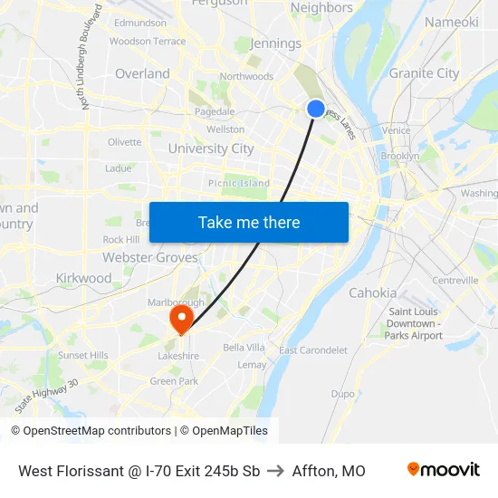 West Florissant @ I-70 Exit 245b Sb to Affton, MO map