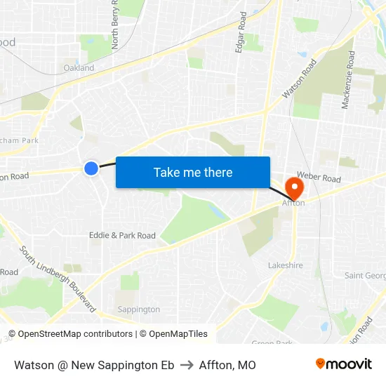 Watson @ New Sappington Eb to Affton, MO map