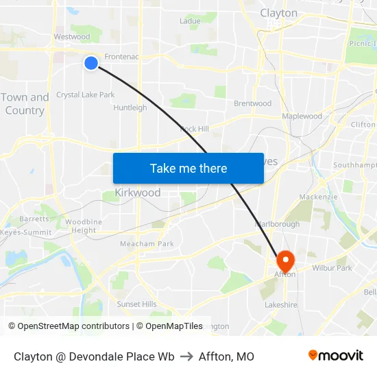 Clayton @ Devondale Place Wb to Affton, MO map