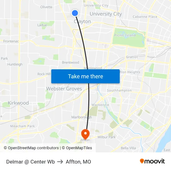 Delmar @ Center Wb to Affton, MO map