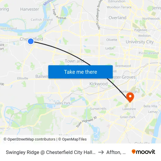 Swingley Ridge @ Chesterfield City Hall Sb to Affton, MO map