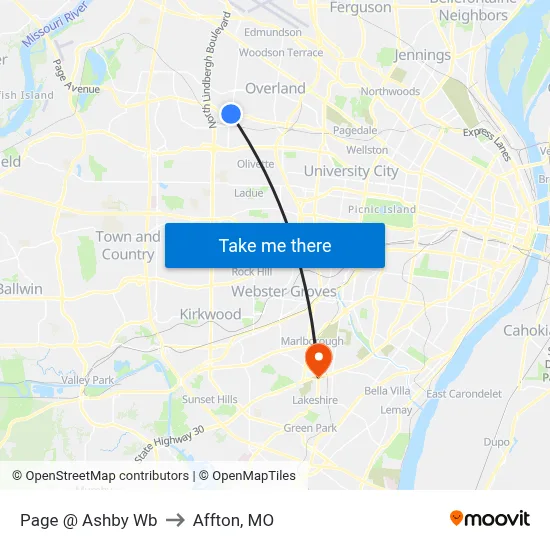 Page @ Ashby Wb to Affton, MO map