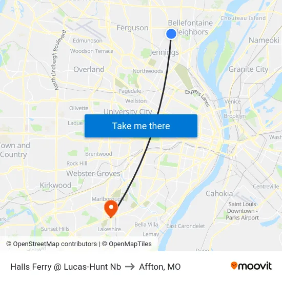 Halls Ferry @ Lucas-Hunt Nb to Affton, MO map