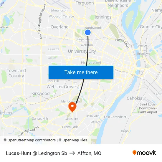 Lucas-Hunt @ Lexington Sb to Affton, MO map
