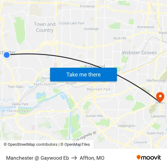 Manchester @ Gaywood Eb to Affton, MO map