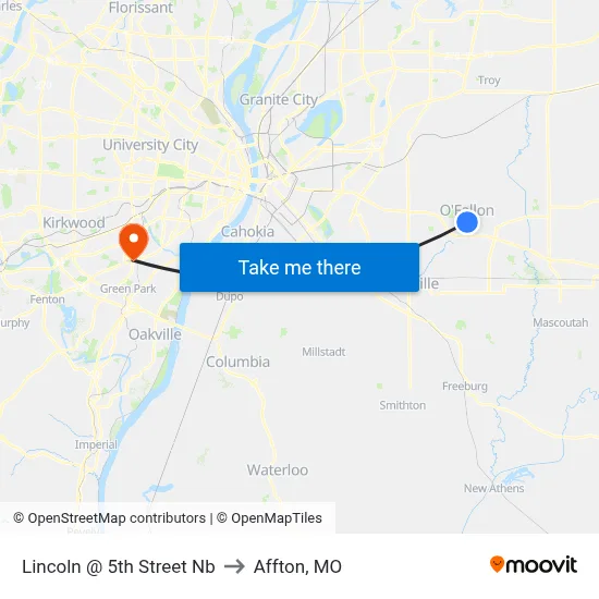 Lincoln @ 5th Street Nb to Affton, MO map