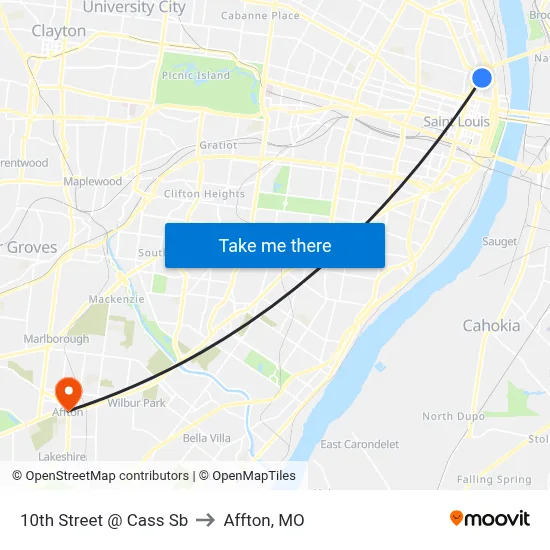 10th Street @ Cass Sb to Affton, MO map