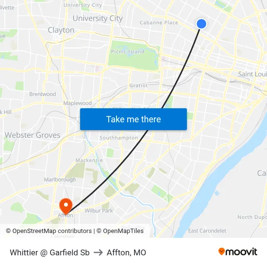 Whittier @ Garfield Sb to Affton, MO map
