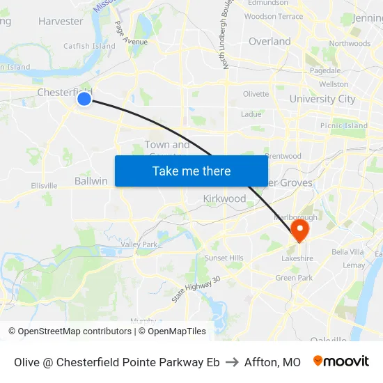 Olive @ Chesterfield Pointe Parkway Eb to Affton, MO map