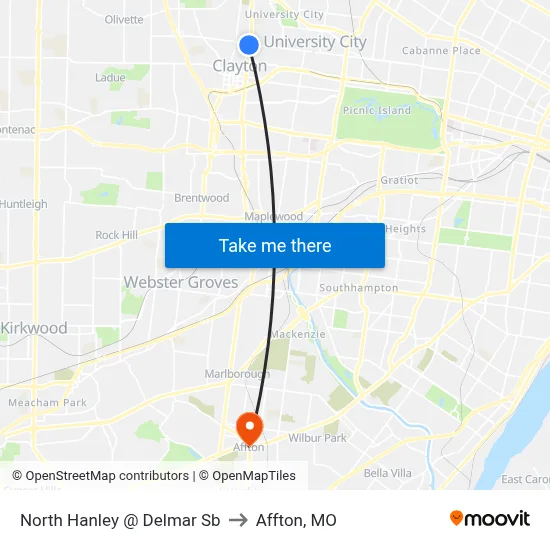 North Hanley @ Delmar Sb to Affton, MO map