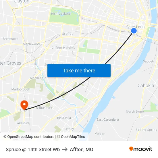Spruce @ 14th Street Wb to Affton, MO map