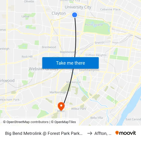 Big Bend Metrolink @ Forest Park Parkway Nb to Affton, MO map