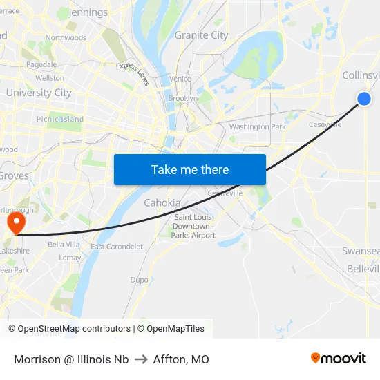Morrison @ Illinois Nb to Affton, MO map