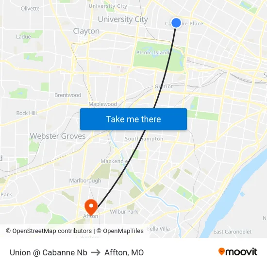 Union @ Cabanne Nb to Affton, MO map