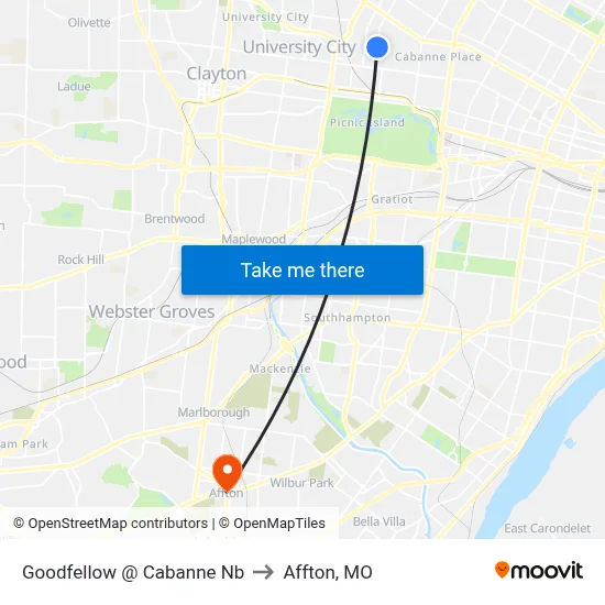 Goodfellow @ Cabanne Nb to Affton, MO map
