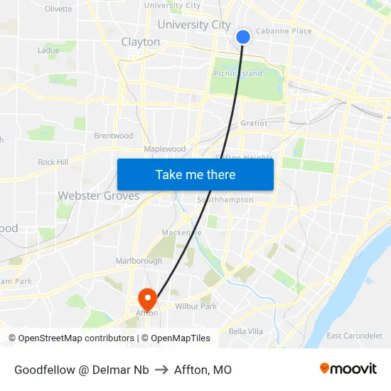 Goodfellow @ Delmar Nb to Affton, MO map