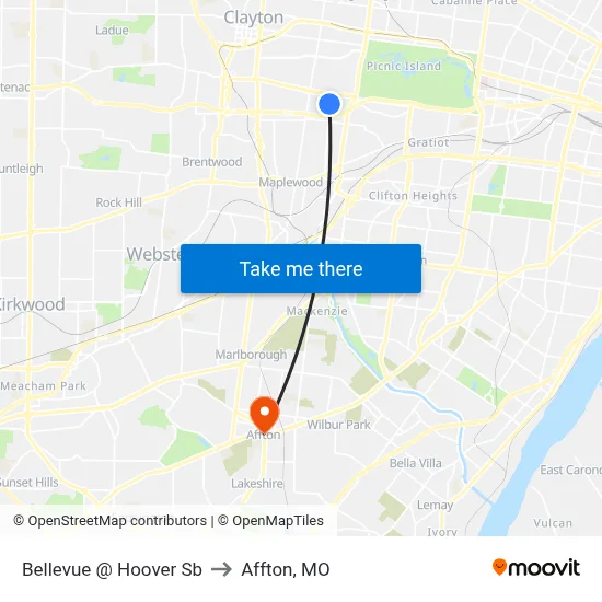 Bellevue @ Hoover Sb to Affton, MO map