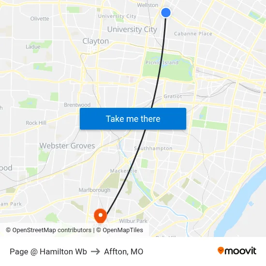 Page @ Hamilton Wb to Affton, MO map