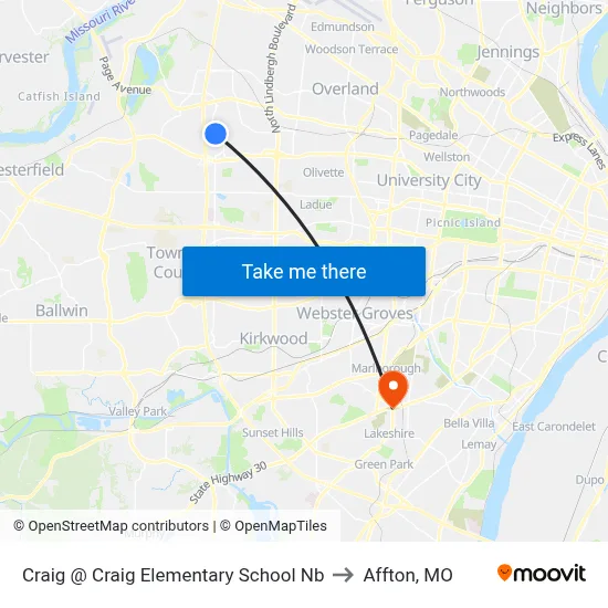 Craig @ Craig Elementary School Nb to Affton, MO map