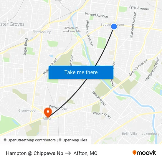 Hampton @ Chippewa Nb to Affton, MO map