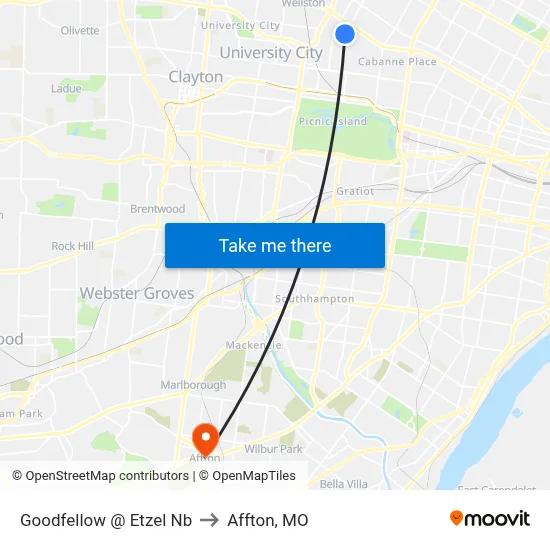Goodfellow @ Etzel Nb to Affton, MO map