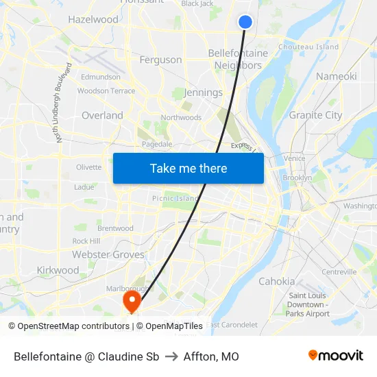 Bellefontaine @ Claudine Sb to Affton, MO map