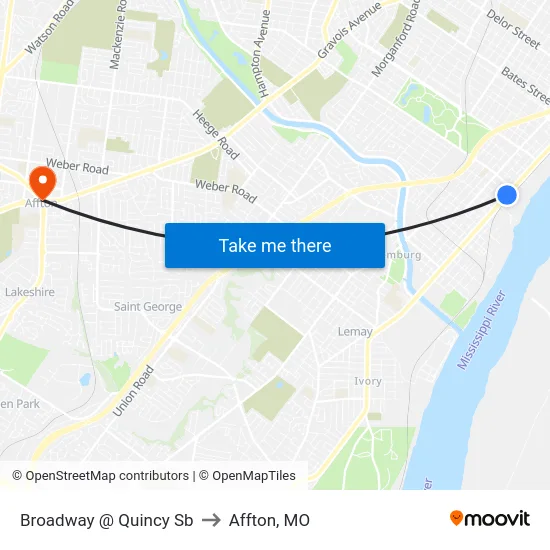 Broadway @ Quincy Sb to Affton, MO map
