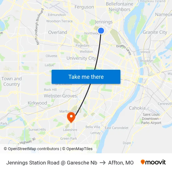 Jennings Station Road @ Garesche Nb to Affton, MO map