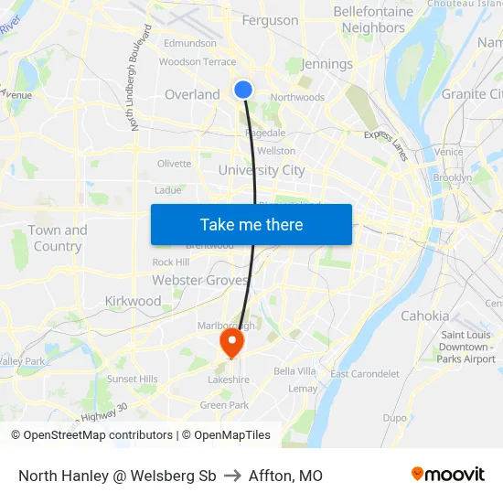 North Hanley @ Welsberg Sb to Affton, MO map