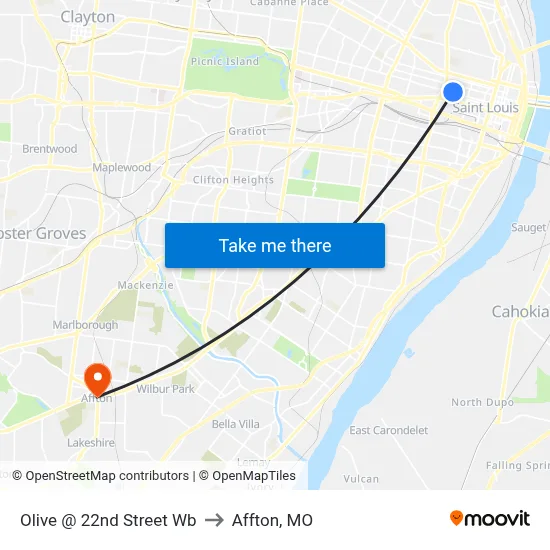 Olive @ 22nd Street Wb to Affton, MO map