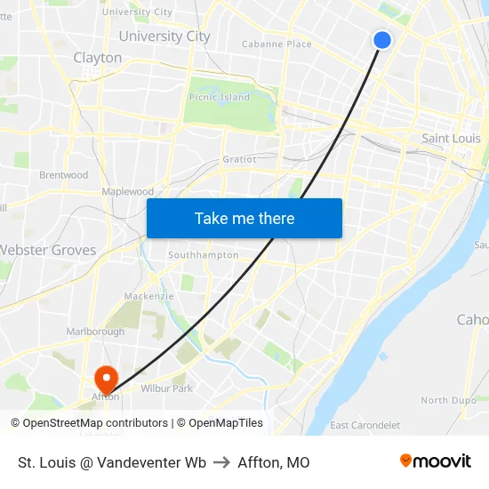 St. Louis @ Vandeventer Wb to Affton, MO map