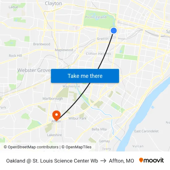 Oakland @ St. Louis Science Center Wb to Affton, MO map