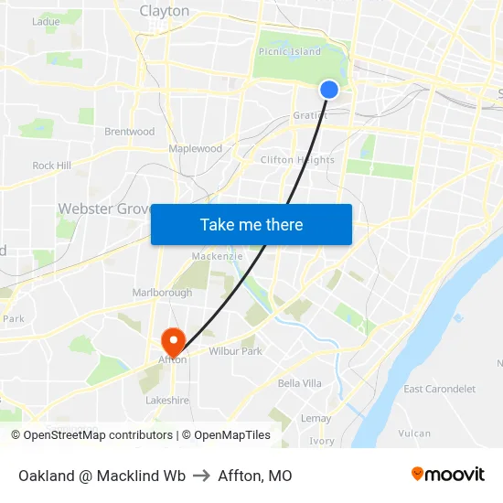 Oakland @ Macklind Wb to Affton, MO map
