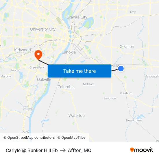 Carlyle @ Bunker Hill Eb to Affton, MO map
