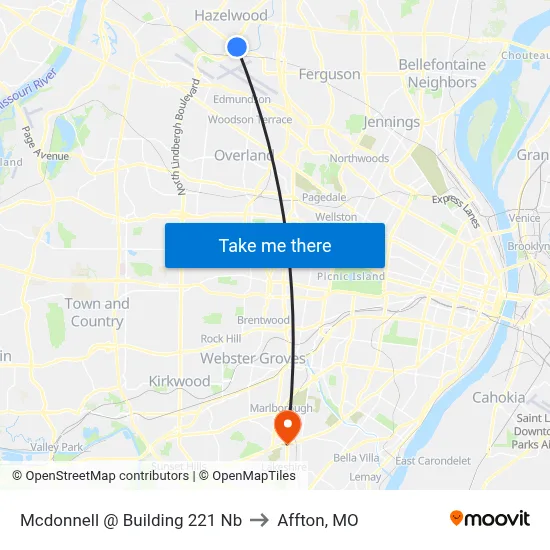 Mcdonnell @ Building 221 Nb to Affton, MO map