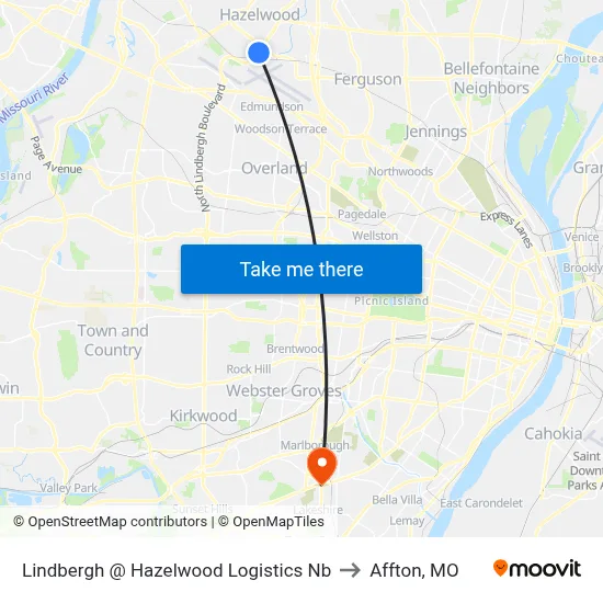 Lindbergh @ Hazelwood Logistics Nb to Affton, MO map