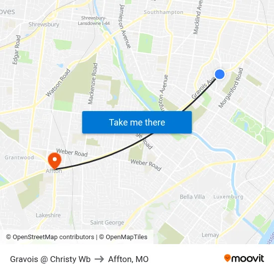 Gravois @ Christy Wb to Affton, MO map