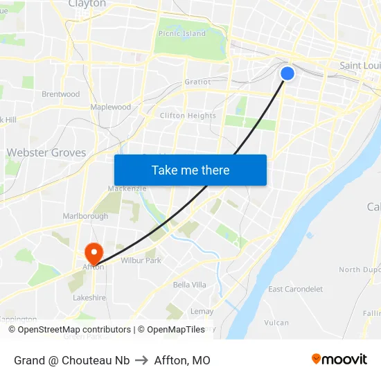 Grand @ Chouteau Nb to Affton, MO map