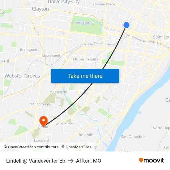 Lindell @ Vandeventer Eb to Affton, MO map