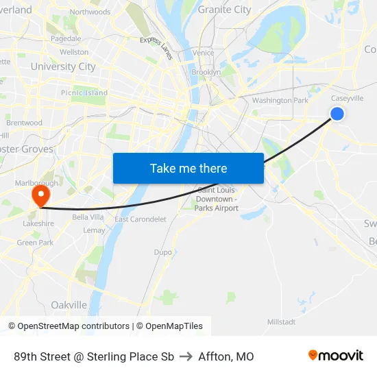 89th Street @ Sterling Place Sb to Affton, MO map