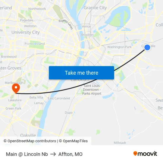 Main @ Lincoln Nb to Affton, MO map