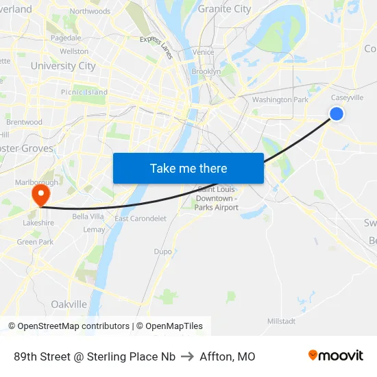 89th Street @ Sterling Place Nb to Affton, MO map