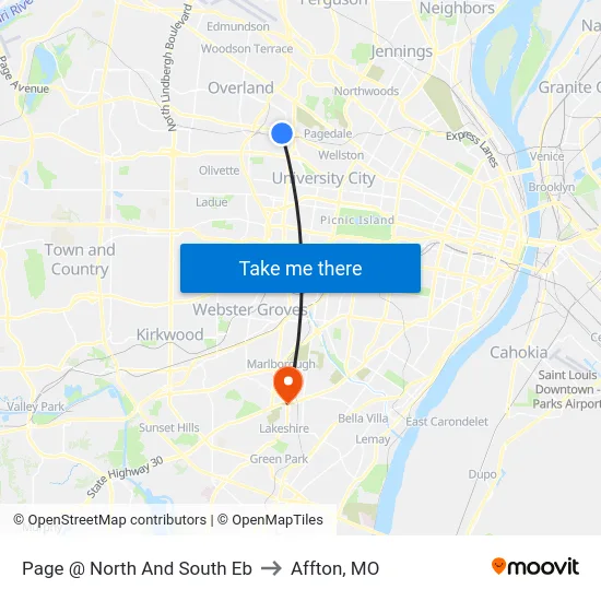 Page @ North And South Eb to Affton, MO map