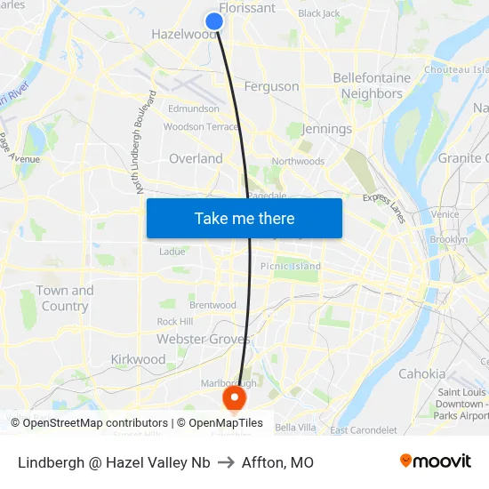 Lindbergh @ Hazel Valley Nb to Affton, MO map